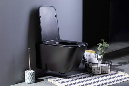 Фото унитаз подвесной безободковый aquanet rimless tavr-w bl-103n-wht черный матовый, сиденье микролифт