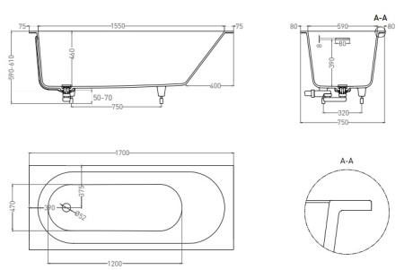 Фото ванна salini s-sense ornella kit 102411mrf 170*75 см, матовая покраска по ral полностью