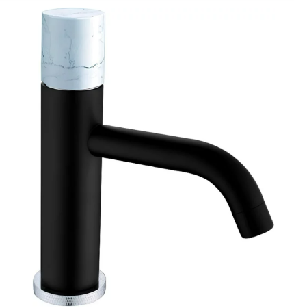 Фото смеситель для раковины boheme stick 121-b-mr-w, черный/ белый мрамор