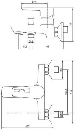 Фото смеситель для ванны и душа aquanet logic af320-20с, хром