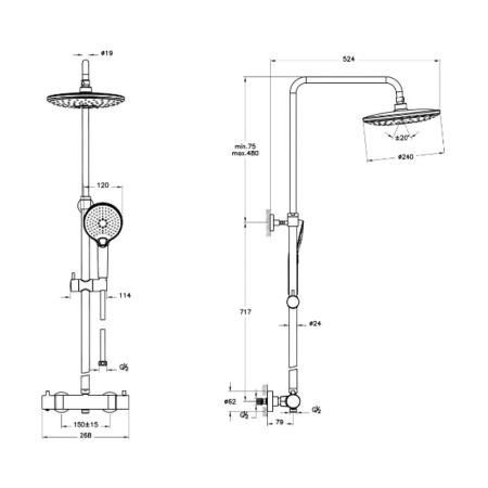 Фото душевая колонна vitra aquaheat bliss 240 2f a47205exp термостат, хром