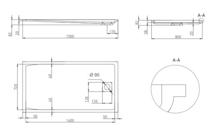 Фото поддон литьевой камень salini capri s-sense 120211grf 150*80 см глянец, покраска по ral полностью
