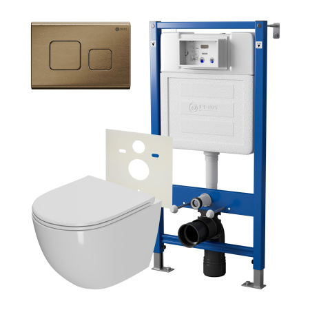 Фото сет: инсталляция point элемент pn45120 + клавиша афина бронза браширpn44041bb + унитаз афина pn41041