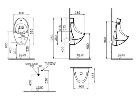 Фото писсуар vitra arkitekt 4106b003-5597 с сенсорным смывом, питание от батарейки