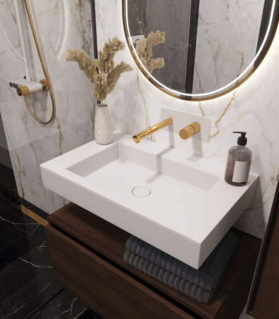 Фото раковина из литьевого камня armadi art  flat st 70,4*45,2 см, белая