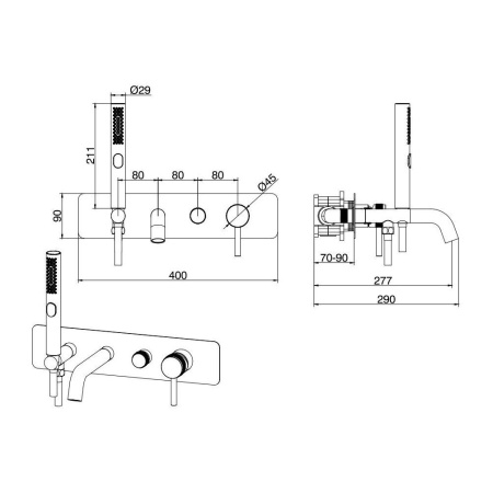 Фото встраиваемый комплект для ванны и душа allen brau priority 5.31006-31, черный матовый