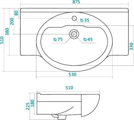 Фото раковина керамическая opadiris сенеж 87 см 1.wh11.0.265, белая