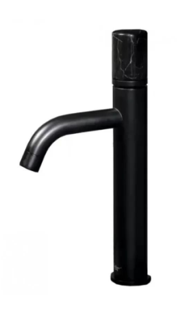 Фото смеситель для раковины высокий boheme stick 122-b-mr-b, черный/черный мрамор