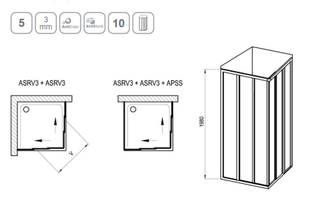 Фото душевой угол ravak supernova asrv3-80 15v403r2z1 80*198 см, профиль черный/стекло прозрачное