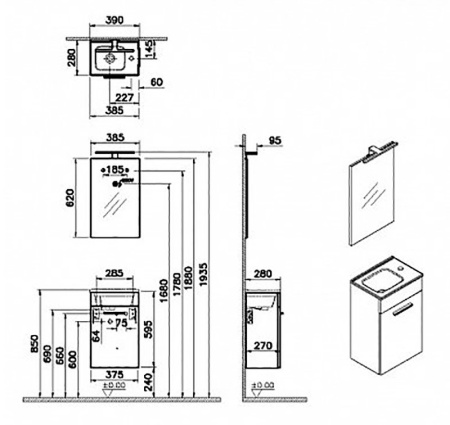 Фото комплект мебели vitra mia 40 см 67089, золотой дуб
