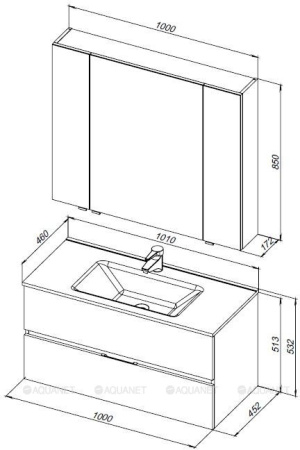 Фото комплект мебели aquanet алвита new 100 2 ящика, дуб веллингтон белый