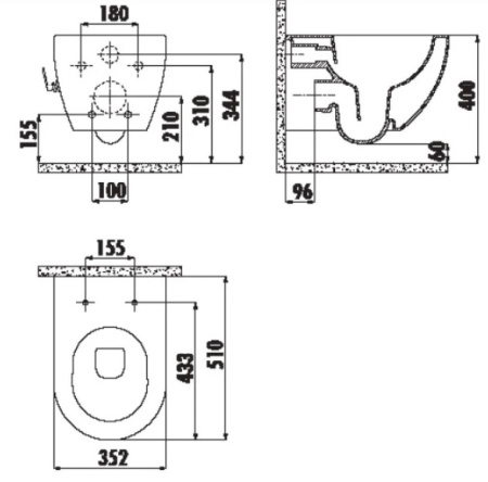 Фото  унитаз подвесной безободковый с биде creavit free  fe322-34cb00e-0002 белый, смеситель хол/гор