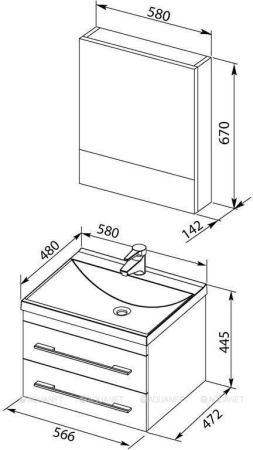 Фото комплект мебели aquanet нота 58 белый (камерино)