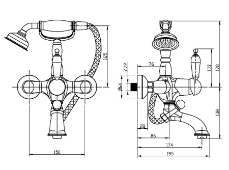 Фото смеситель для ванны boheme provanse ripresa 363, бронза