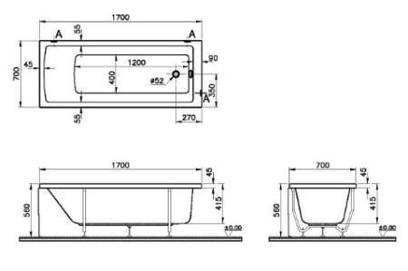 Фото акриловая ванна vitra neon 52530001000 170*70 см, белая