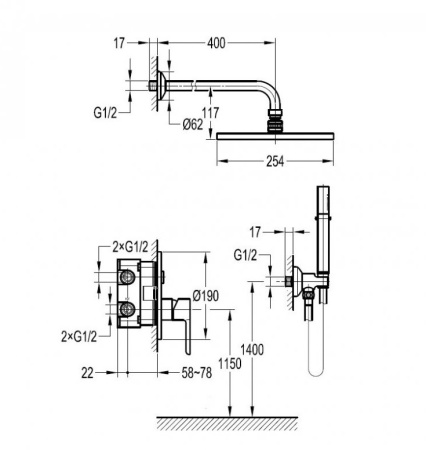 Фото душевая система cezares eco-dset-boro, золото брашированное
