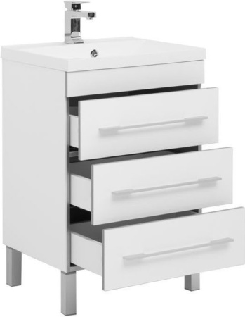Фото тумба напольная с раковиной aquanet верона 58 белый, 3 ящика