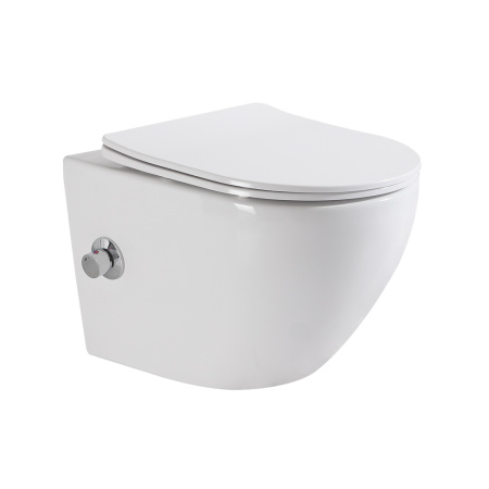 Фото унитаз подвесной безободковый с биде belbagno uno bb3105chr-bs/sc белый, сиденье микролифт