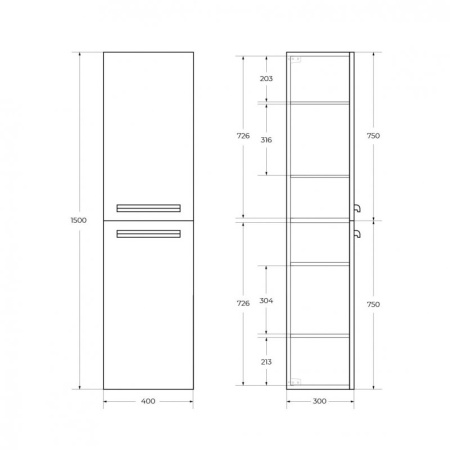 Фото пенал подвесной cezares eco-1500-2a-sc-gr-p