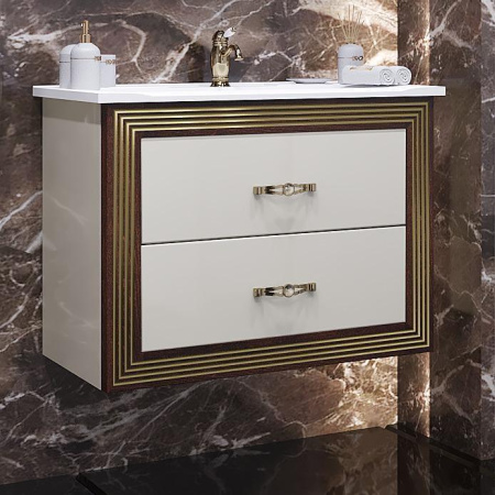 Фото тумба подвесная opadiris карат 80 см, бежевая/золото