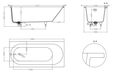 Фото ванна salini s-sense ornella kit 102412grf 180*80 см, глянец покраска по ral полностью