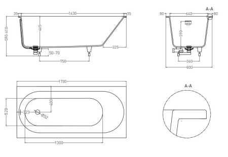 Фото ванна salini s-sense ornella kit 102414grf 170*80 см, глянец покраска по ral полностью