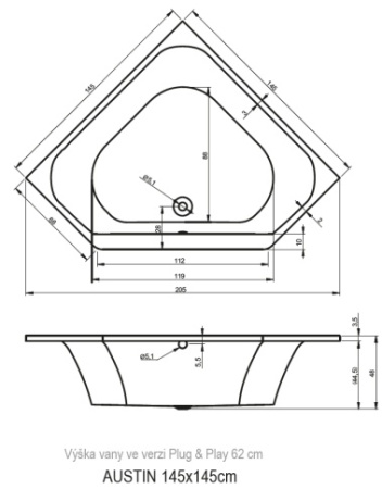 Фото акриловая ванна riho austin b005001005 145*145 см, белая