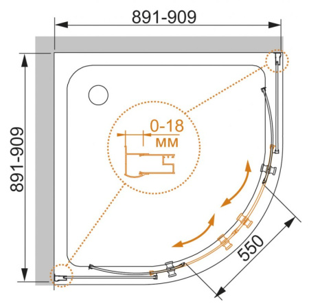 Фото душевой угол cezares pratico-r-2-90-c-cr 90*90*185 см