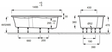 Фото акриловая ванна jacob delafon bain-douche neo правая 150*80 см, белая