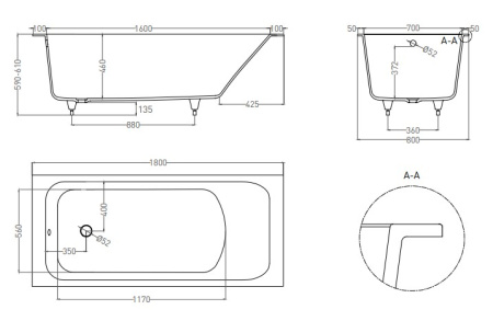 Фото ванна salini s-sense orlanda 102012mrf 180*80 см, матовая покраска по ral полностью