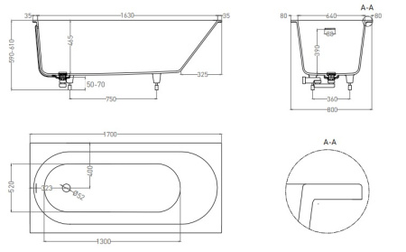 Фото ванна salini s-sense ornella kit 102414mrf 170*80 см, матовая покраска по ral полностью