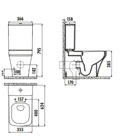 Фото унитаз напольный безободковый с биде creavit solo so361-00cb00e-0000, белый