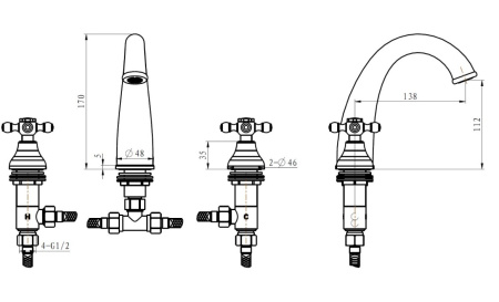 Фото смеситель для раковины на 3 отверстия boheme tradizionale oro 297, золото