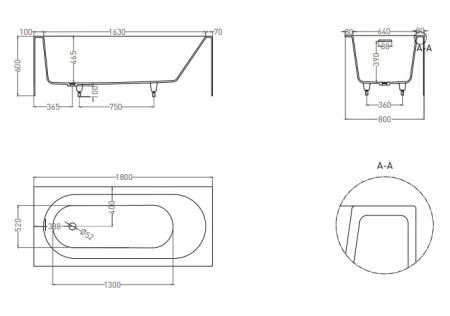 Фото ванна salini s-stone fabia 102612mrf 180*80 см, матовая покраска по ral полностью
