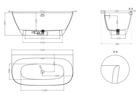 Фото ванна salini s-sense sofia wall 102517grf 160*80 см, глянец покраска по ral полностью