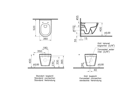 Фото унитаз подвесной безободковый с биде vitra s50 rim-ex 7740b003-0850, белый