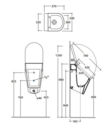 Фото писсуар подвесной globo forty3, белый