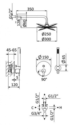 Фото душевая система cezares leaf-dsip-30-l-01, хром