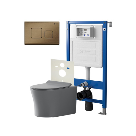 Фото сет: инсталляция point элемент pn45120 + клавиша афина бронза браш pn44041bb + унитаз вега сер мат