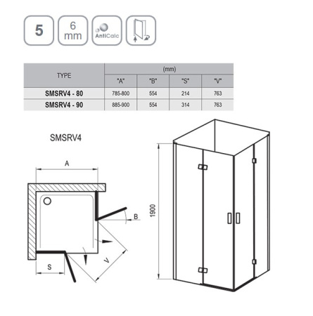 Фото душевой угол ravak smartline smsrv4-90 1sv77a00z1 90*90*190 см, стекло прозрачное/профиль хром