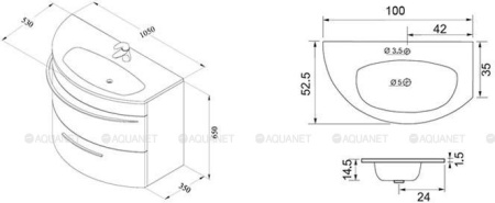 Фото тумба подвесная с раковиной de aqua эскалада 100 r белый 