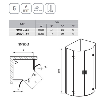 Фото душевой угол ravak smartline smskk4-90 3s277a00y1 90*90*190 см, стекло прозрачное/профиль хром