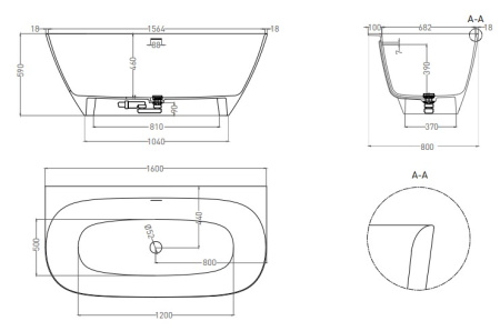 Фото ванна salini s-stone sofia wall 102527mrf 160*80 см, матовая покраска по ral полностью