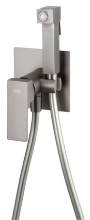 Фото гигиенический душ со смесителем remer absolute au65npo, никель матовый брашированный