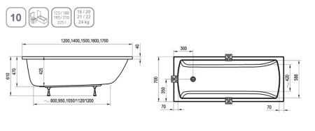 Фото акриловая ванна ravak classic ii cc41000000 160*70 см