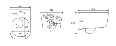 Фото унитаз подвесной безободковый aquatek дива aq2012-00 510*350*360 мм, горизонтальный выпуск, тонкое сиденье с механизмом плавного закрывания, крепеж