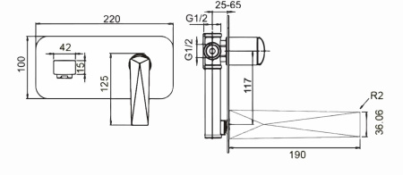 Фото смеситель для раковины встраиваемый в стену boheme venturo 375, хром