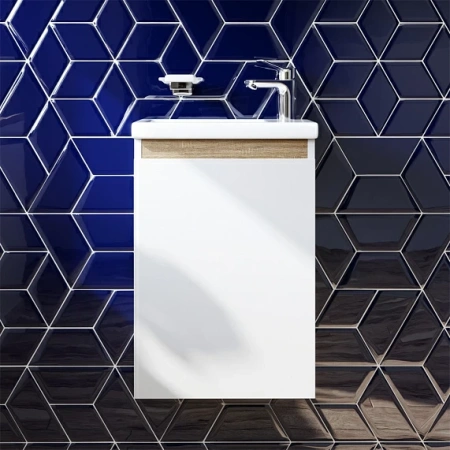 Фото тумба подвесная am.pm x-joy 45 см m85afhx0451wg, белая/светлое дерево