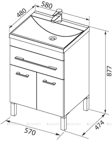 Фото тумба напольная с раковиной aquanet верона 58 белый, 1 ящик 2 дверцы