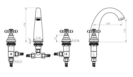 Фото смеситель для раковины на 3 отверстия boheme camelia 317-camelia, бронза